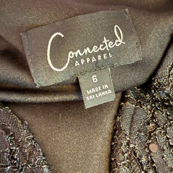 Connected Apparel Women's Sequined-Lace Maxi Dress Black Sz 6 - Picture 5 of 7